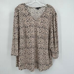 Adrianna Papell Womens Top Size 1X Animal‎ Print Flowy Minimalist Chic V Neck